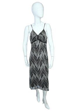 MEXX Black & White Vintage Y2K Geometric Midi Slip Dress Size L-XL